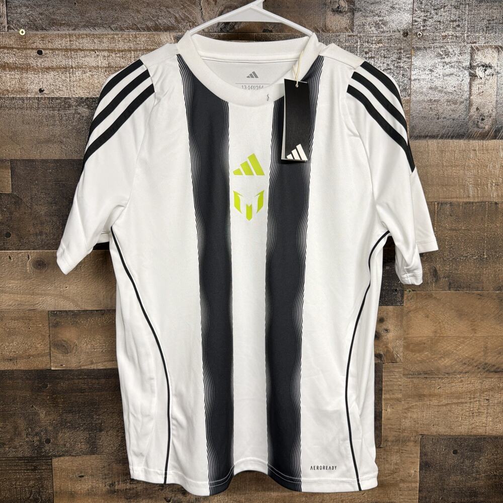 Adidas Messi Training Jersey, Youth Large (13-14) JL7455, White/Carbon, NEW